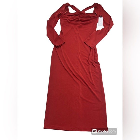 ASTR Cutout Detail Long Sleeve Bodycon Midi Dress Rust Red New With Tags Medium - Picture 2 of 9